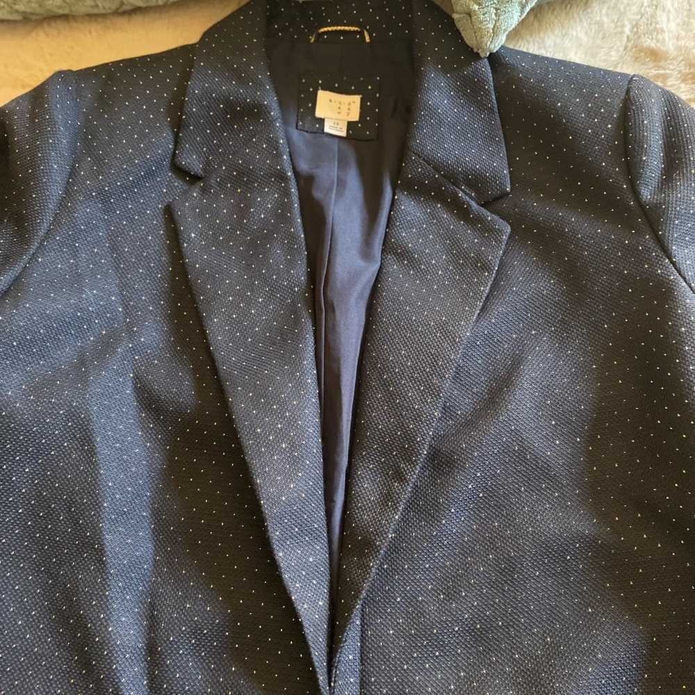 A new day- navy blue fitted blazer with gold accents- size 12